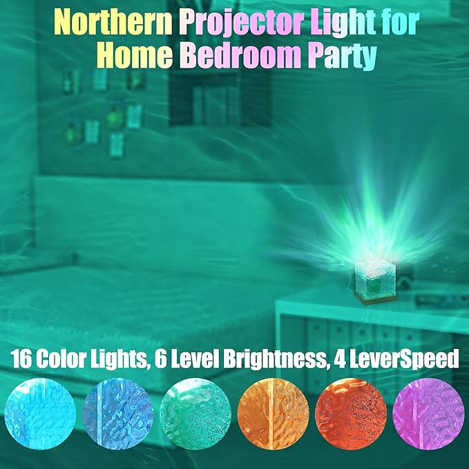 RICHMYC Ocean Wave Projector Light, 16 Colors Gradual Rotating Water Lamp with Remote Control, Beach Decor Sea Themed Northern Lights Projector for Office Bedroom Bar Restaurant(Wood)