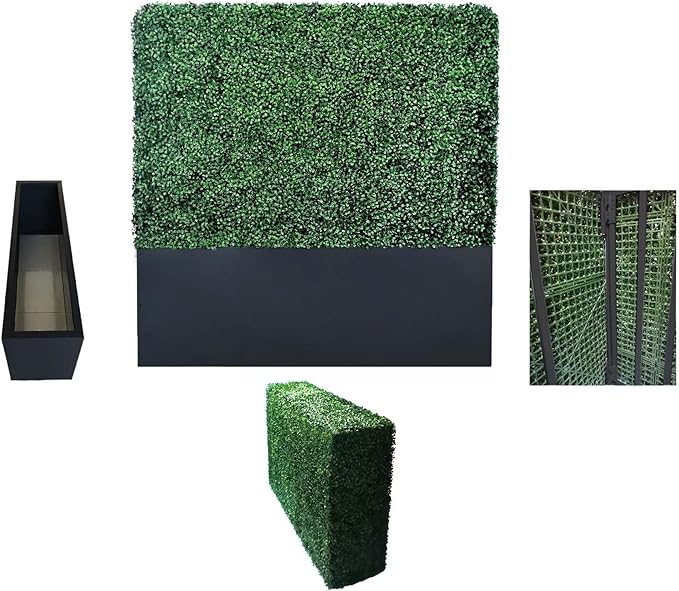 Artificial Boxwood Hedge Wall with Black Stainless Steel Base, Outdoor and Indoor Backdrop Divider Privacy Screen and Decorative Wall for Patio, Balcony, Restaurant, Various Events 48" W*12" D*79" H