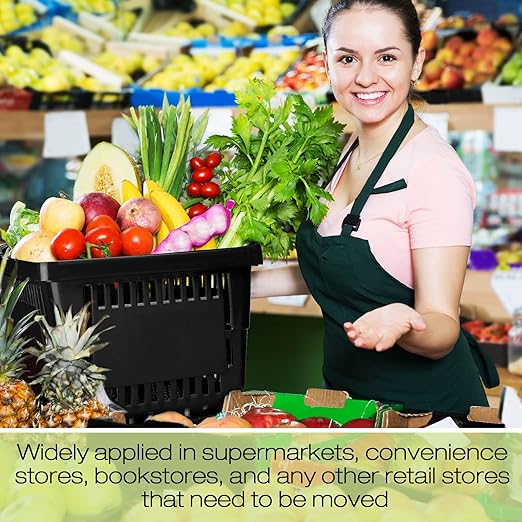 20 Pcs Bulk Shopping Baskets with Handles, 20 L Plastic Grocery Basket 16.9'' x 11.8'' x 9.1'' Portable Shopping Cart for Retail Stores Supermarket(Black)
