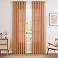 Nanspring Peach Quartz Boho Style Linen Blend Drapes 84 Inch Long 2 Panels Set Back Tab Rod Pocket Light Filtering Semi Sheer Curtain Textured Curtains for Cozy Bedroom and Living Room Decor 52x84