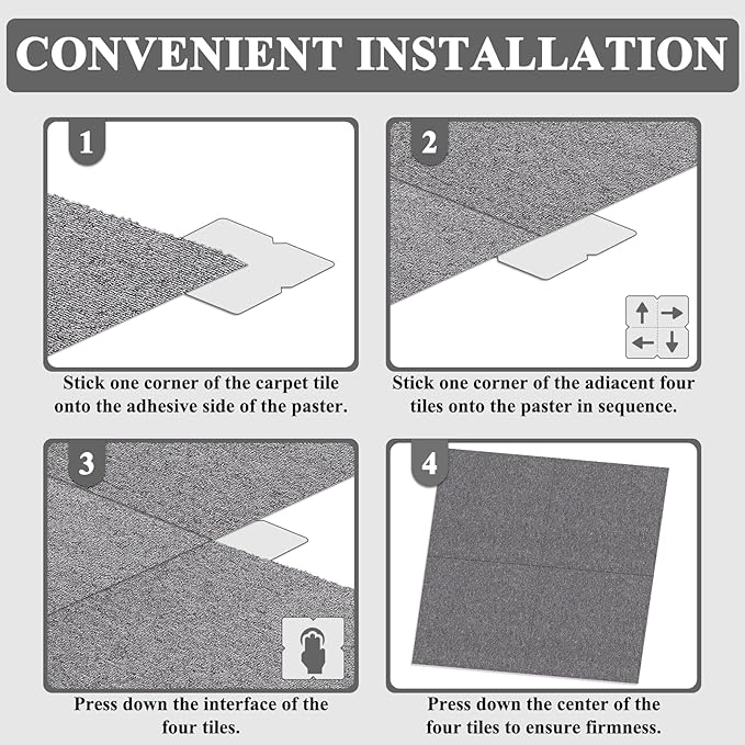 20" X 20" Carpet Tiles, Carpet Squares, 24 Tiles/64.5 Sq.Ft per Box, Floor Carpet Tiles for Home Office Industry, Light Grey