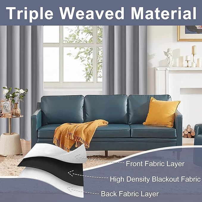 JIUZHEN Curtains for Bedroom - Thermal Insulated Blackout Curtains with Tiebacks, Room Darkening Curtains Energy Saving & Noise Reducing, 70 x 84 Inch Length Curtains for Living Room, Silver Grey
