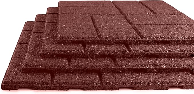 Playsafer Brick Rubber Interlocking Tiles | 16 X 16 | Easy Install for Indoor and Outdoor Use (Red, 20 Tiles)