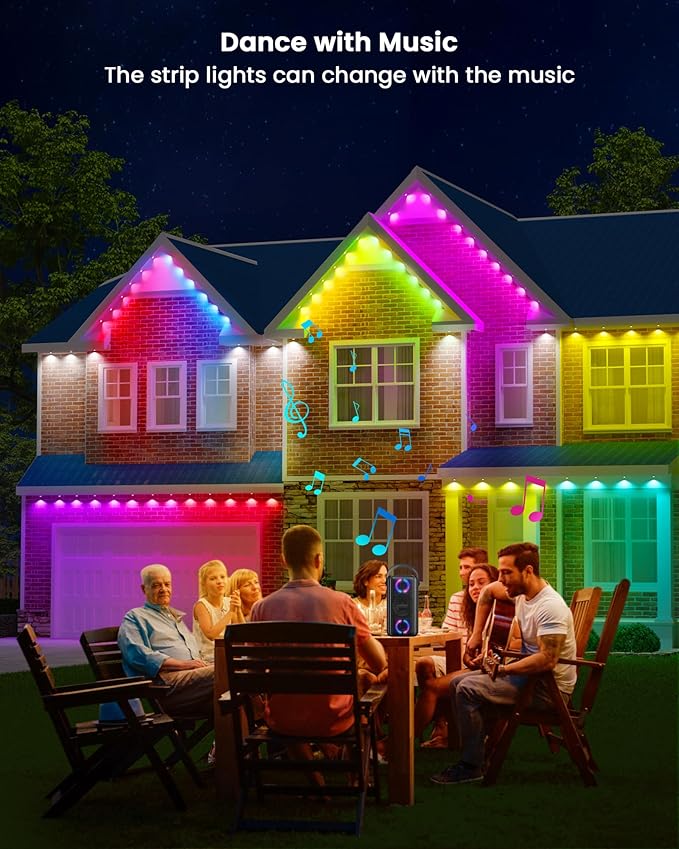 Gefolly Permanent Outdoor Lights Pro, 200ft with 120 RGBW Double-LED Light 111 Scene Modes for Daily, Halloween, Christmas, IP67 Waterproof for Outdoor Decor, Works with Alexa, Google Assistant, White