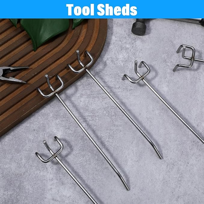 100 Pack Peg Board Hooks Silver 6 Inch Iron Pegboard Organizer Hook, Metal Peg Shelf Hooks for Pegboard 1/8 and 1/4 for Garage, Office,Kitchen, Store