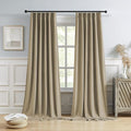 DUALIFE 104 Inch Linen Taupe Blackout Curtains for Bedroom,Pinch Pleated Custom Length Rustic Track System Full Black Out Thermal Insulated Back Tab Drapes for Living Room 2 Panels W40xL104