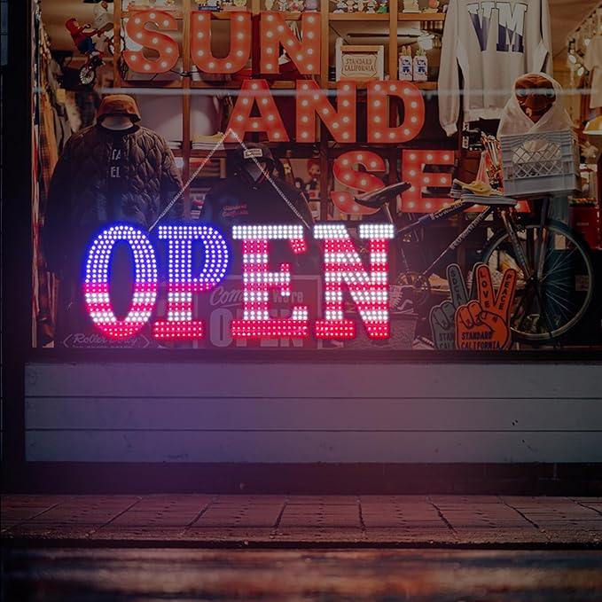 Open Signs for Business,30x10 inch USA Flag Open Sign Led for Window Wall Door w/Remote Control Bar Cafe Salon Barber Resturant Retail Store