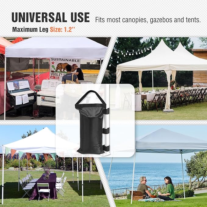 COOS BAY Heavy Duty Weight Bags for Outdoor Pop Up Canopy, Sand Bag Anchor Kit for Instant Shelter, 4-Pack, Black (Sand Not Included)