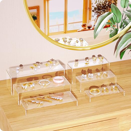 NIUBEE Acrylic Display Riser, 3 Pcs 12" Large Acrylic Risers, Clear Rectangular Stands for Candy Dessert Cupcakes, Collectibles Display Stands Shelf for Display for Funko POP Figures