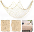 2 Pcs Fish Net Decorations, 39x78 Inch Cotton Nautical Themed Fishing Net, Wall Hanging Photo Display Fishnet for Coastal Bedroom Bathroom, Pirate Hawaiian Beach Under The Sea Party Decor, Beige