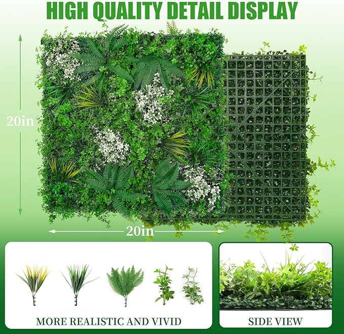 20"X20" Artificial Grass Wall, 8PCS Boxwood Panels UV-Protected Faux Grass Backdrop Wall,Greenery Privacy Hedge Screen for Outdoor Garden Patio, Indoor Party Balcony Fence Decor