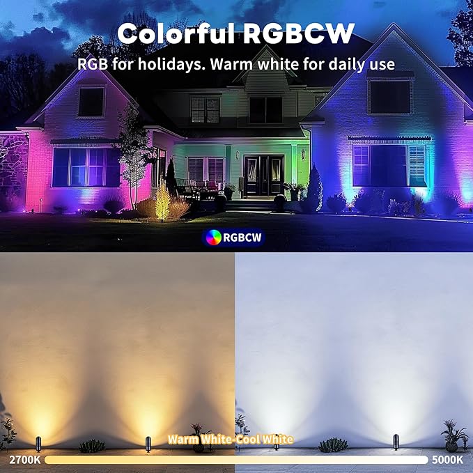 Landscape Spot Lights Outdoor Changing Colors - Smart App Based Spotlights, LED Low Voltage Accent Lights, Outdoor Waterproof 12V Wired, All Metal Aluminum Black for Fountain Sign 12 Pack