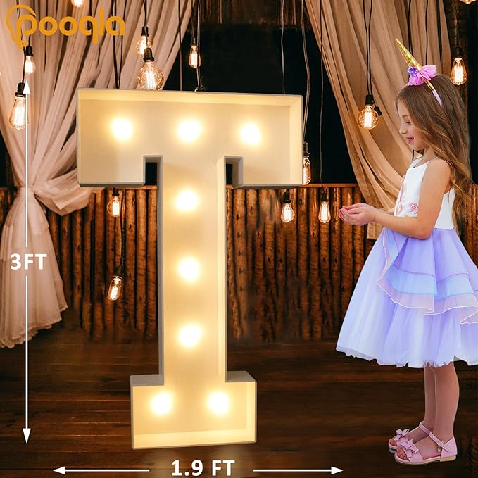 Pooqla 3FT Light Up Marquee Letters, Cool White and Warm White LED Large Lighted Marquee Letters, Giant Mosaic Letter Sign for Balloons Birthday Anniversary Wedding Party Decoration, Decor T