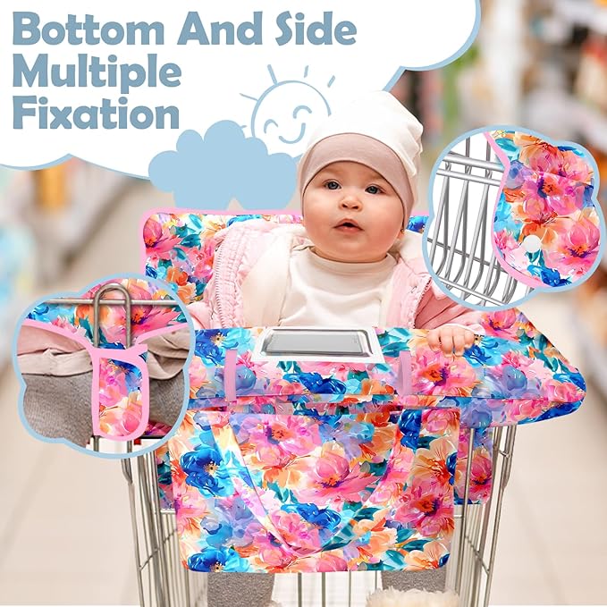 Shopping Cart Cover for Baby 2-in-1 High Chair Cover with Safety Harness Multifunctional Colorful Flowers Cart Covers for Babies Soft Padded Grocery Cart Cover for Baby Boy Girl