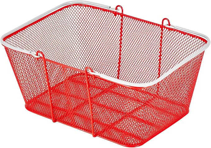 VEVOR Shopping Baskets, 12 PCS, 22L Stackable Metal Grocery Baskets with Handles, Dense Mesh Structure, Holds up to 44 lbs, Portable for Grocery, Retail, Stores, Supermarket, Bookstore, Home Use, Red