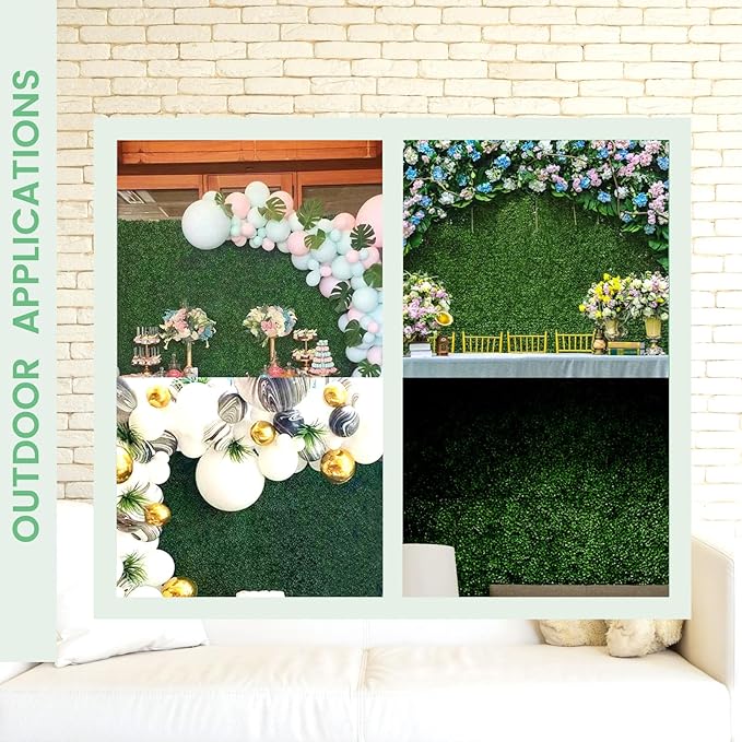 12 Pieces 20” X 20” (33.3 Sq.Ft) Artificial Hedge Boxwood Panels UV Protected Boxwood Hedge Grass Wall Green Greenery Plant Mats Backdrop Panels for Indoor Outdoor Garden Backyard Fence