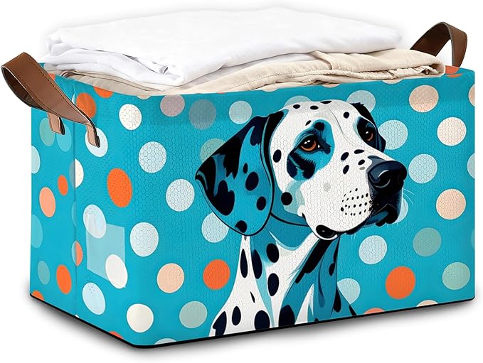 Storage Bin with Handles, Blue-Spotted Dog Cute Animal Collapsible Laundry Baskets for Books, Laundry - Use in Nursery, Closet Organizers and Storage, Blanket Basket