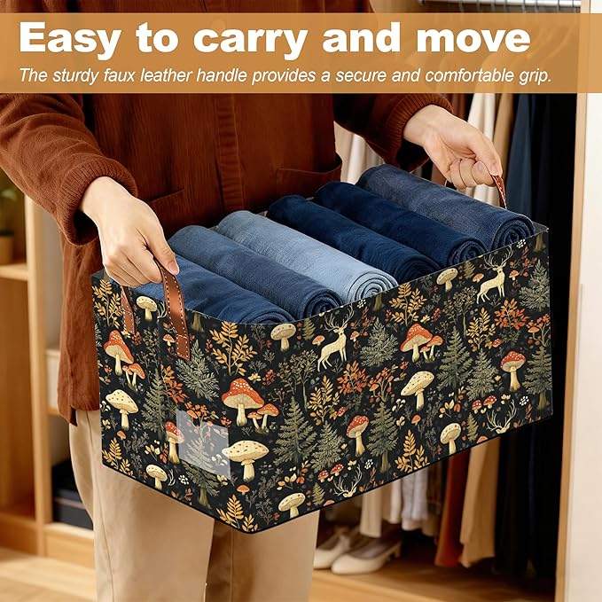 Decorative 32L Forest Mushroom Storage Bins with Handles, Organization and Storage, Cube Storage Organizer for Hamper, Nursery