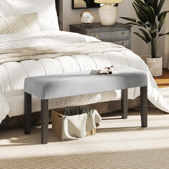 Giantex 42" Upholstered Dining Bench with Velvet Padded Seat, Rubber Wood Legs, 800 Lbs Capacity, Entryway Bench for Bedroom End of Bed, Dining Room, Hallway, Living Room, Kitchen (Grey, 1-Pack)