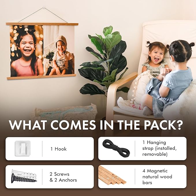 Magnetic Poster Hanger 24” Poster Frame with Strong Magnets, Complete Hanging Kit for Posters, Art, Maps, and More, Fits 24x17, 24x20, 24x36, Teak Wood