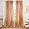 Peach Quartz Linen Blend Semi Sheer Curtains 108 Inch Length 2 Panel Set Back Tab Loop Pocket Light Filtering Boho Style Extra Long Drapes for High Ceiling Living Room 52x108