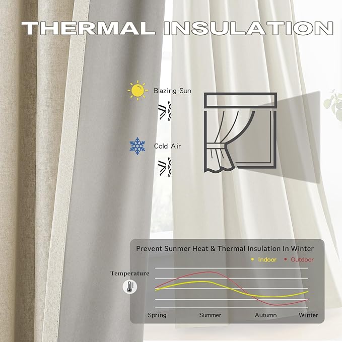DUALIFE Blackout Pinch Pleated Curtains for Bedroom 92 Inch Length, Linen Blended Farmhouse 100% Blackout Thermal Insulated Back Tab Drapes with Hooks for Track System 2 Panels-Natural, W50xL92