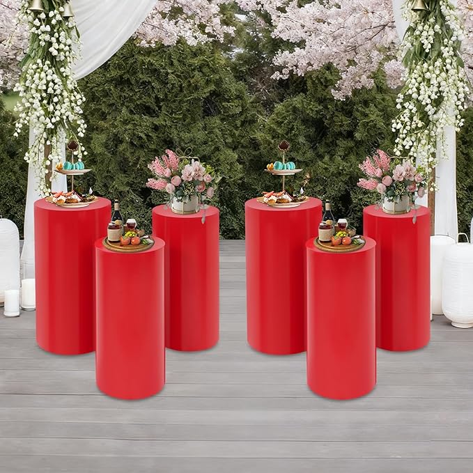 Eapmic Pedestal Stands for Party, Cake Pedestal Stand, Dessert Table Display Plinth Pillars, Sculpture Display Column Decoration Cube for Wedding Birthday (Red, Cylinder-6Pcs(27.56"+26"+23.62"))