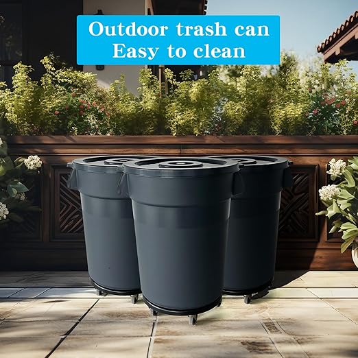 Outdoor Trash Can with Lid, 32 Gallon Trash Can with Lid and Wheels, Heavy Duty Construction, Perfect Backyard, Deck, or Garage