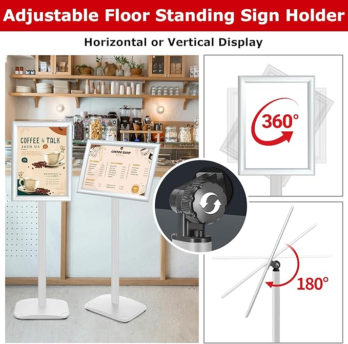 3 Pack Heavy Duty Standing Sign Holder 11x17 Inch - Pedestal Floor Sign Stand with Weighted Base - Vertical & Horizontal Poster/Menu Display Stands for Indoor/Outdoor Advertising, Silver
