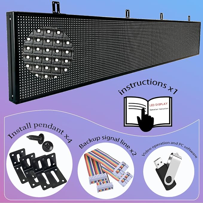 P10 Scrolling Programmable Led Sign For Business Custom Banner Advertising Outdoor Open Digital Led Display Screen Message Board Wifi Control High Brightness Neon Sign 77"X14"