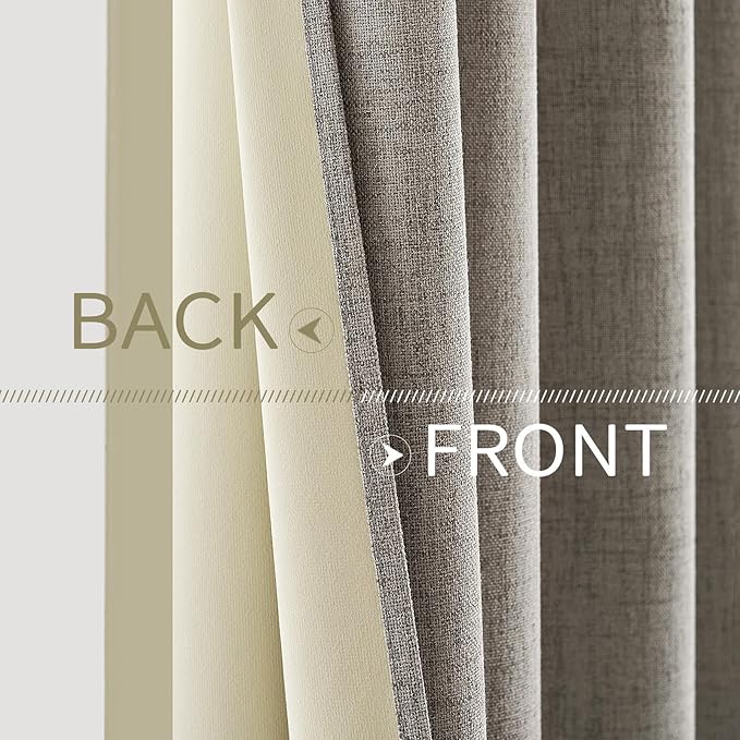 MIULEE Linen Texture Curtains for Bedroom Solid 100% Blackout Thermal Insulated Linen Curtains Grommet Room Darkening Drapes for Living Room Nursery 52x108 Inch (2 Panels)