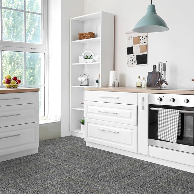 24 * 24in Self-Adhesive Carpet Tiles, Peel and Stick Floor Squares for Home Office, Removable Decorative Rug Mat, Easy Install, Sound Absorbing (10Pcs Light Grey)