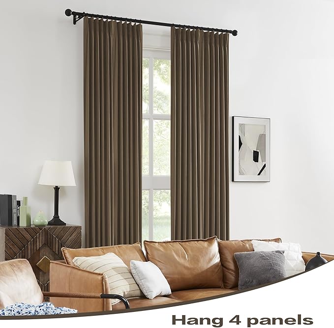 DUALIFE Chocolate Brown Pinch Pleated Blackout Curtains 96 Inches Long, Back Tab with Hooks, Linen Full Black Out Thermal Insulated Track Curtain for Bedroom Living Room,40" Wx96 L, 2 Panels