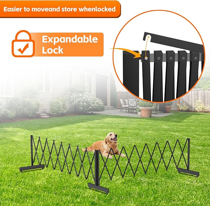 12.2FT Black Industrial Metal Expandable Barricade，Retractable Traffic Fence with Casters, Folding Security Gate，Portable Barricade Gate for Construction Area, Traffic Control, Cordon