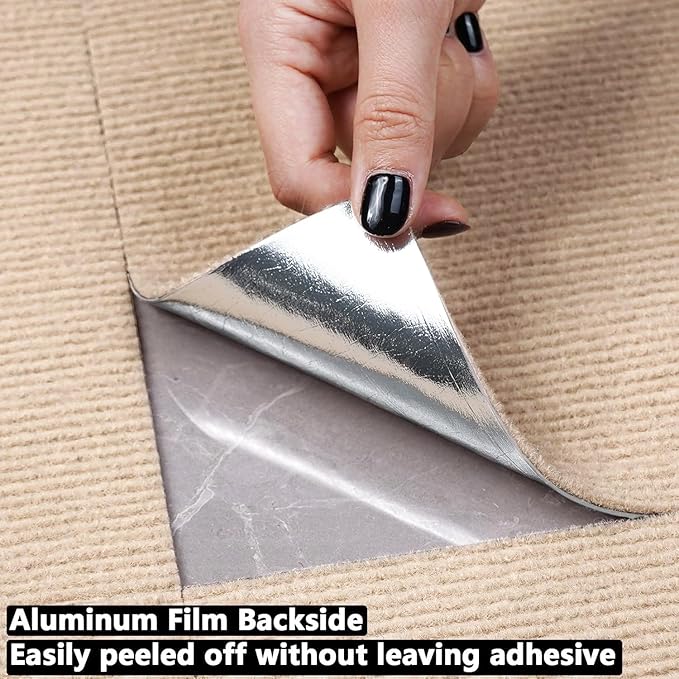 Carpet Tiles Peel and Stick, Self Adhesive Carpet Floor Tile 24" x 24", Khaki Soft Padded Flooring Sticker, Home Decor for Bedroom Living Room Office, 10 Tiles per Box