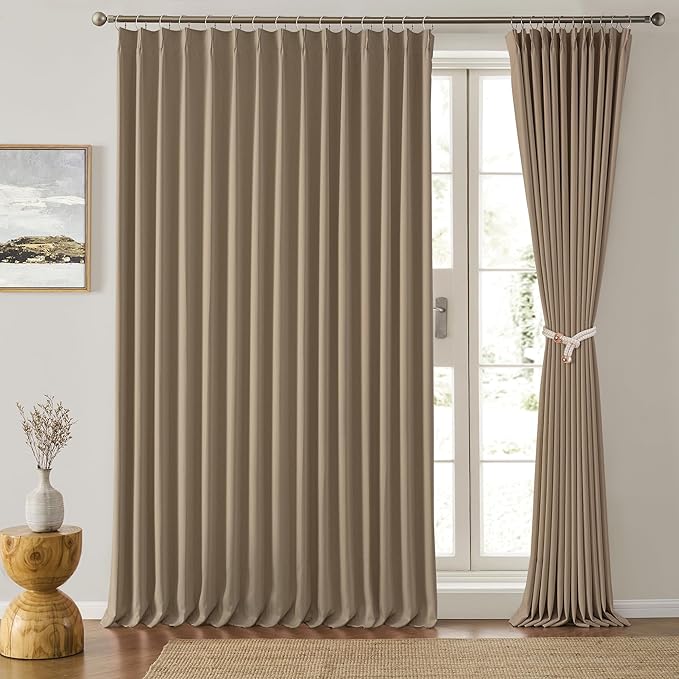 Extra Wide Pinch Pleated Blackout Living Room Bedroom Curtains, Triple Weave Thermal Insulated Window Treatment Light Blocking Panels for Patio/Hall/Porch (Cappuccino, W100 x L102, Set of 2)