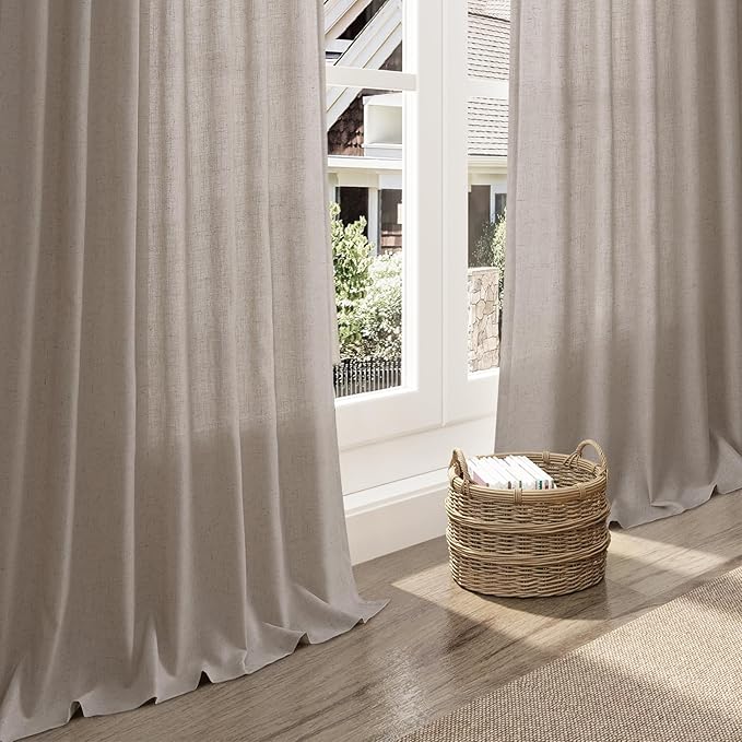 Nanspring Stone Beige 72 Inch Curtains for Living Room Linen Luxury Light Filtering Semi Sheer Curtain Back Tab Simple Modern Elegant Farmhouse Decor Drapes for Bedroom Office 52x72, 2 Panels