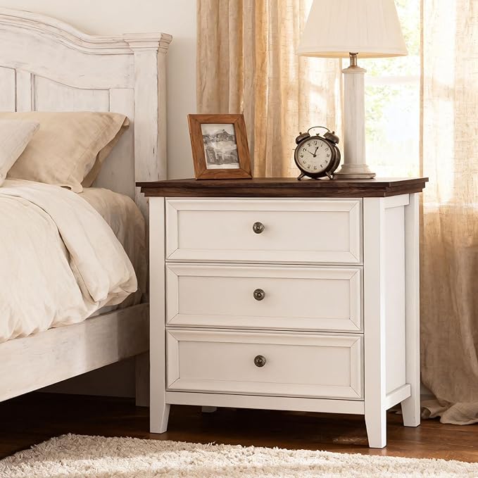 BLANKSPACE Dresser for Bedroom, 3 Drawer Dresser, Modern 3 Chest of Drawers, Farmhouse Storage Cabinet with 3 Drawers for Home Office, Dining Room, Antique White