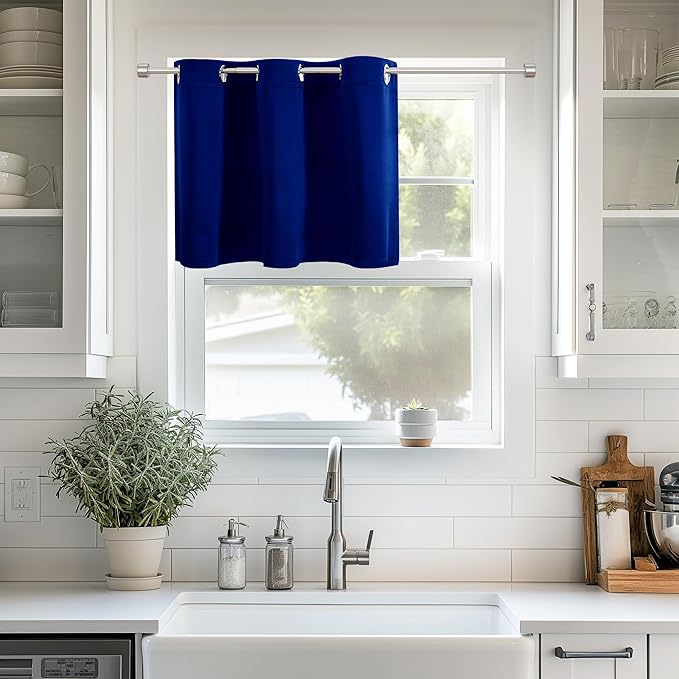 ChrisDowa Blackout Curtains 36 Inches Long for Living Room, Grommet Thermal Insulated Room Darkening Curtains for Bedroom (1 Panel Set, Royal Blue, 42W x 36L)