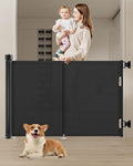 59 inch Retractable Baby Gates 34 inch Tall, Retractable Gate with Reinforced Strip Design to Prevent Crawling Through, 5 FT Retractable Dog Gate for Stairs, Doorways, Hallways, Indoor/Outdoor