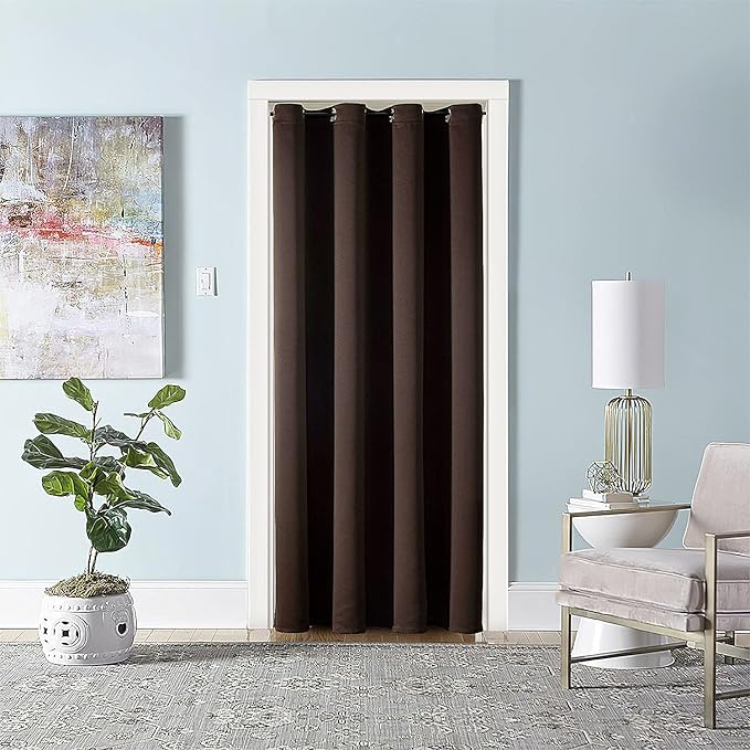 ChrisDowa Blackout Door Curtains for Doorway Privacy, Grommet Closet Curtains for Bedroom Closet Door, Thermal Insulated Temporary Doorway Cover Room Divider Drapes (1 Panel, Brown, 52 x 80 Inch)