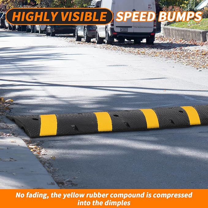 Heavy Duty Speed Bumps for Driveway, 6 ft 2 Pack Rubber Speed Bumps, 2 Channel Modular Traffic Speed Bump Hump Cable Protector Ramps for Asphalt Concrete Gravel Driveway Road with 8 Bolt Spikes