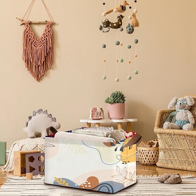 Boho Floral Collapsible Storage Bin - 17x11.5x10.5 Inch Foldable Organizer Basket for Home Decor, Bohemian Decor, Closet - Single Pack No Lid Space-Saving Design