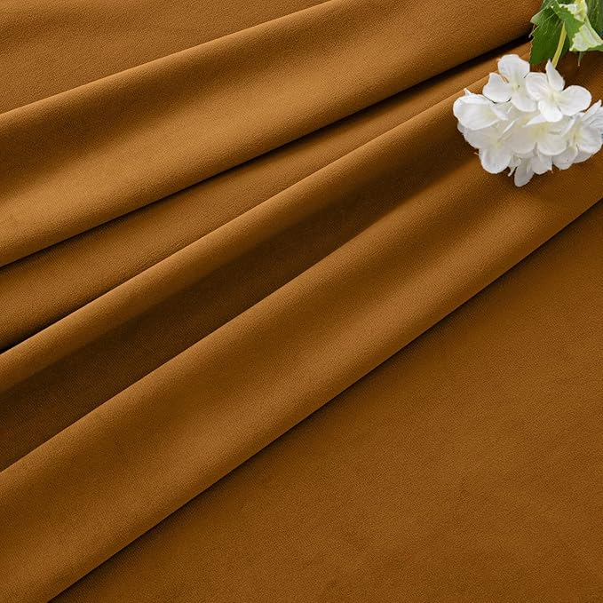 MIULEE Velvet Curtains 84 Inches Long 2 Panels Set for Bedroom, Pinch Pleat Back Tab Luxury Thermal Insulated Living Room Darkening Drapes Pleated Blackout Window Curtains with Hooks, Golden Brown