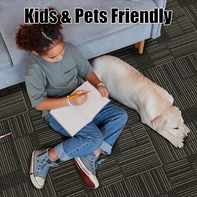 24" x 24" Self-Adhesive Carpet Tiles, 10 Pack Peel and Stick Carpet Squares for Indoor Flooring, Non-Slip Squares Carpet Floor Tile for Basement, Bedroom, Office, Easy DIY Installation