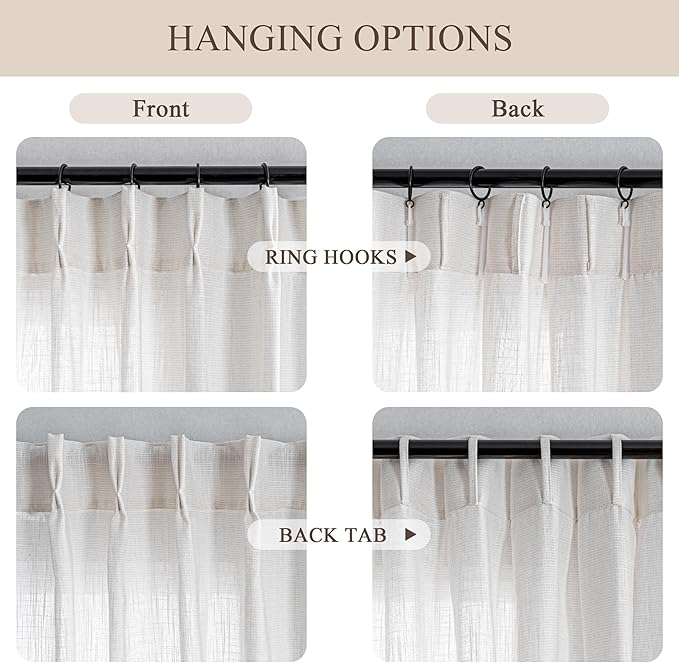 MYSKY HOME Natural Curtains 84 Inch Long for Living Room, Semi Sheer Curtains Pinch Pleated Light Filtering Drapes Boho Decor Country Style Bedroom Panels Set Back Tab Privacy, 40" x 84", Beige, 2 PCS
