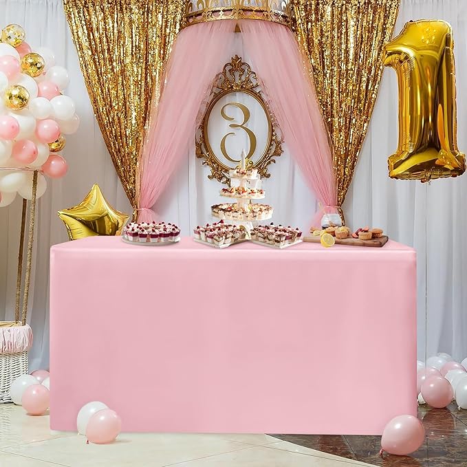 HolidayIdeas 2 Pack Fitted Pink Tableclothes - 48 x 24 Inch - Rectangle Tablecloths for 4 Foot Tables, Polyester Fabric Table Covers for Parties, Baby Shower, Wedding, Trade Show