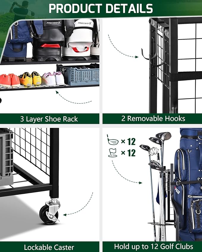 Mythinglogic Golf Bag Storage Organizer, Extra Large Golf Storage Stand for Golf Bag Accessories, Golf Storage Rack for Garage, Golf Club, Home
