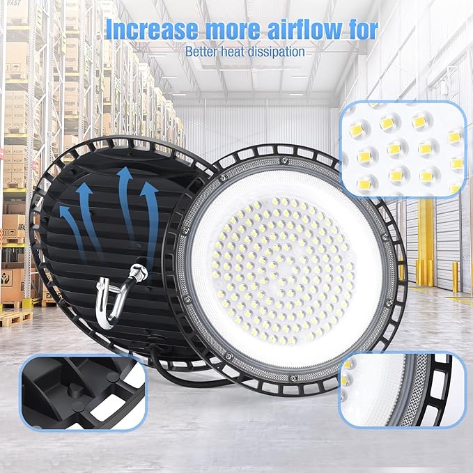 20 Pack 150W UFO Led High Bay Light Fixture,5000K Daylight Commercial Shop Bay Lighting,120VAC,21000LM,[650W MH/HPS Equiv.] US Plug Area Lighting for Warehouse/Barn/Gym/Factory/Workshop