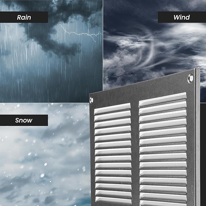 Repa Market Air Vent Cover 16x16 Inch (Outer Dimensions) Black Galvanized Steel Louvered Grill Cover with Mesh Screen/Wall or Ceiling Vent/HVAC Register for Indoor and Outdoor Ventilation